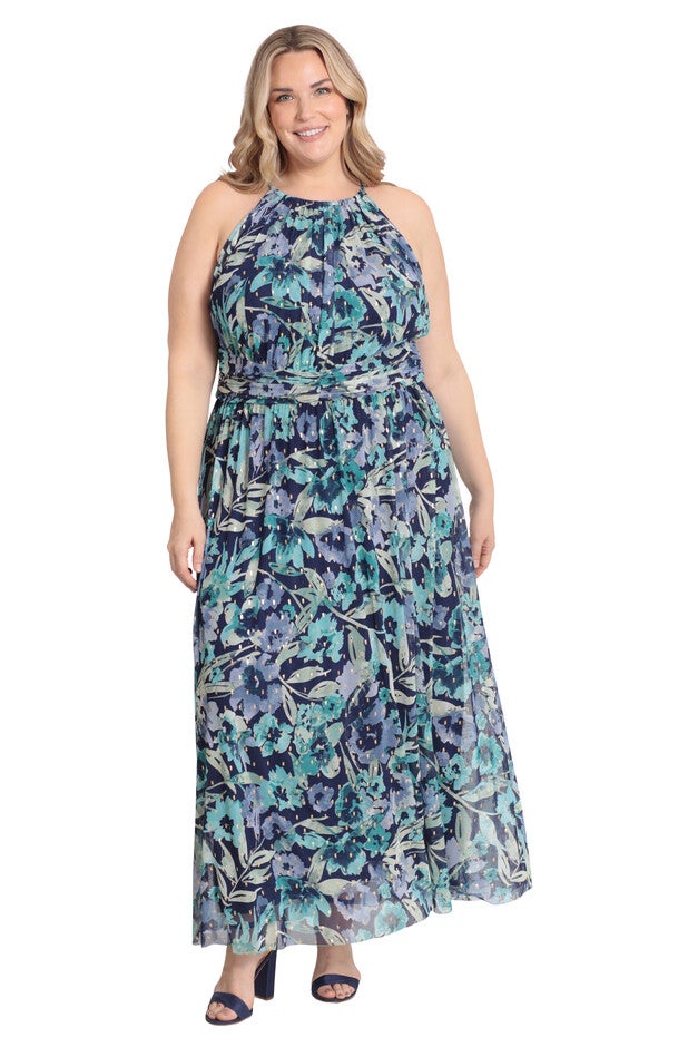 Floral halter maxi dress, Navy Mint / Navy, hi-res image number 0