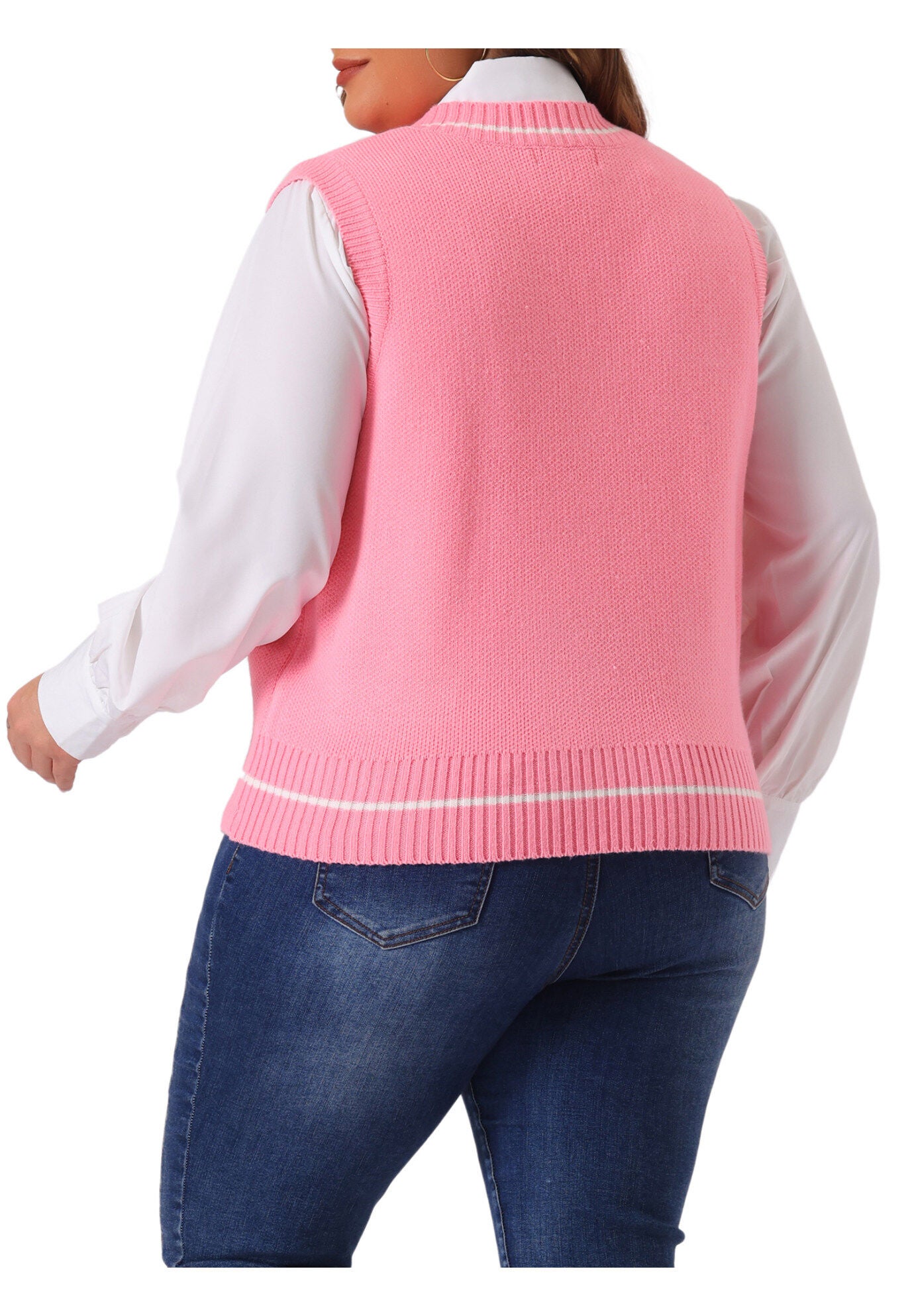 V Neck Stripe Cable Knit Pullover Sweater Vest, Pink / Pink, alternate image number 3
