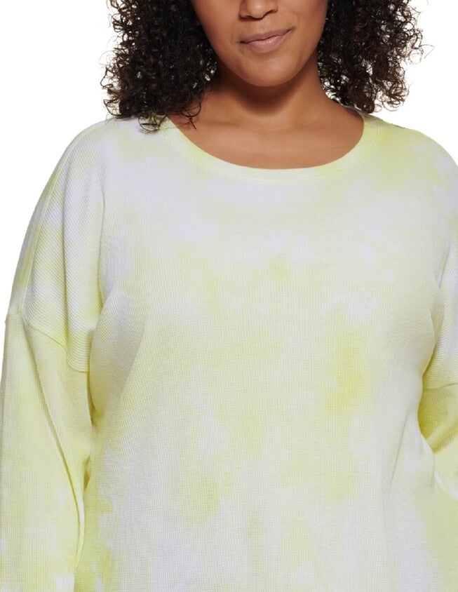 Calvin Klein Women's Plus Tie Dye Print Top Yellow Size 2X, , alternate image number 4