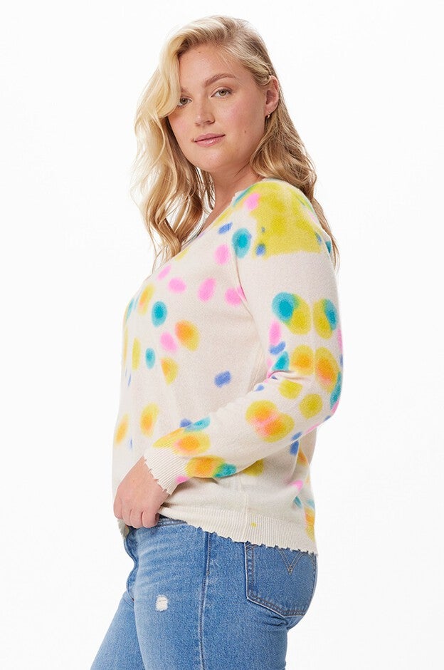 Frayed Printed Tie Dye V-neck, , alternate image number null