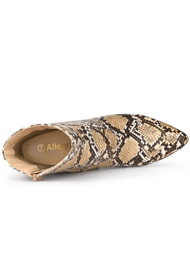 Snakeskin Print Chunky High Heels Ankle Boots, Brown Snake / Brown, alternate image number 3