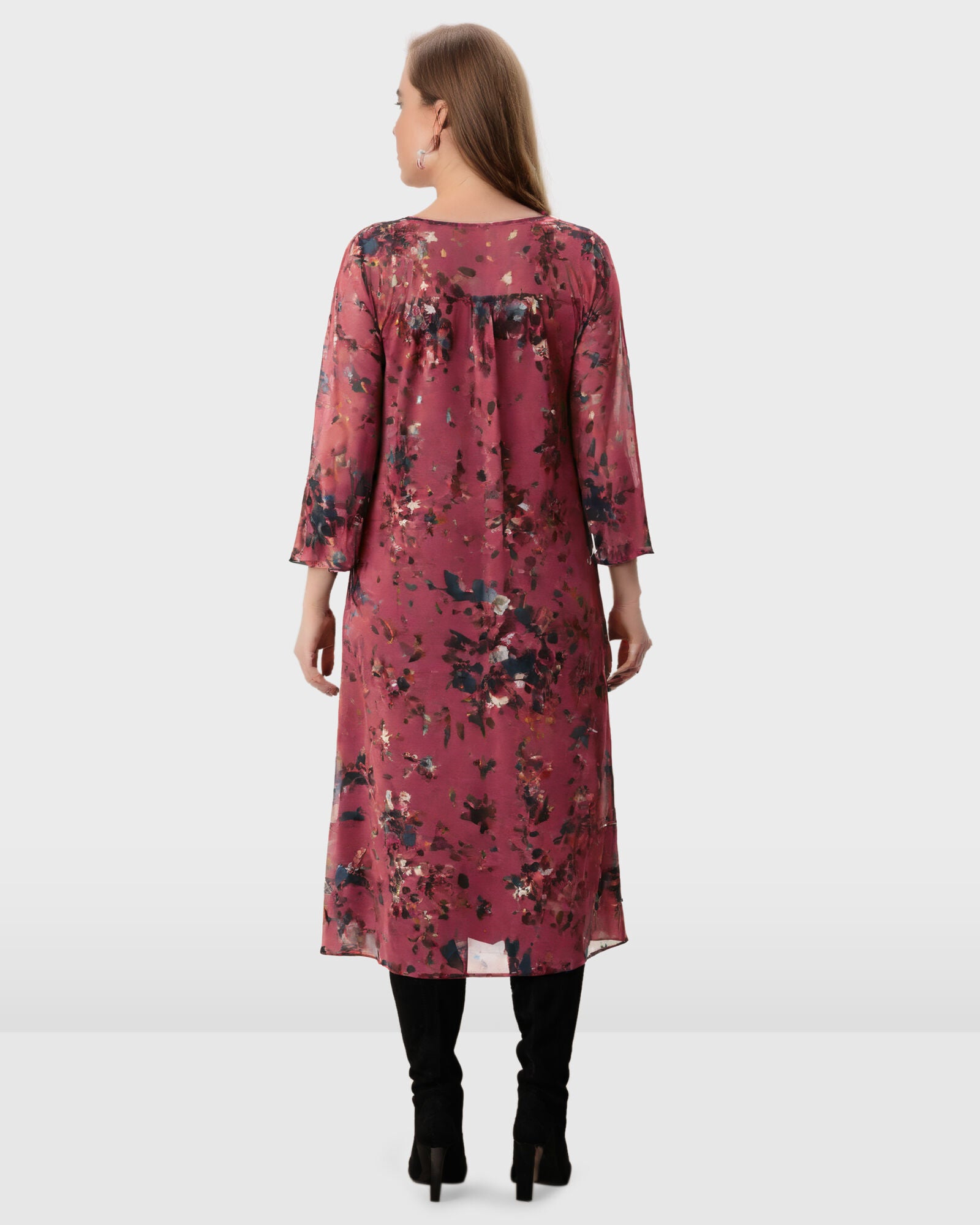 Pintuck pleat floral print georgette shirtdress, , alternate image number 5