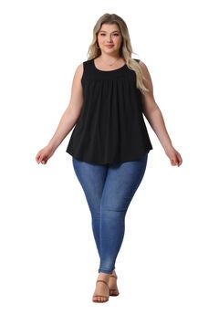 Round Neck Pleated Babydoll Boho Tank Tops