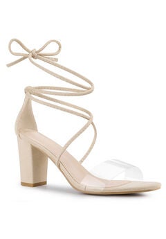 Lace Up Clear Strap Strappy Chunky Heel Sandals