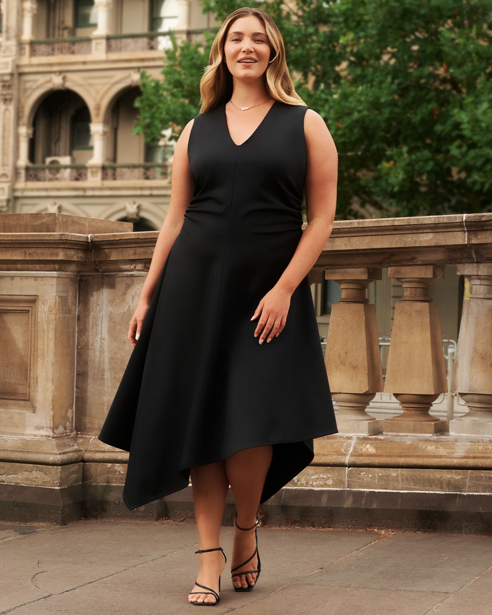 Carmen Ruched Scuba Dress, Black / Black, alternate image number 1