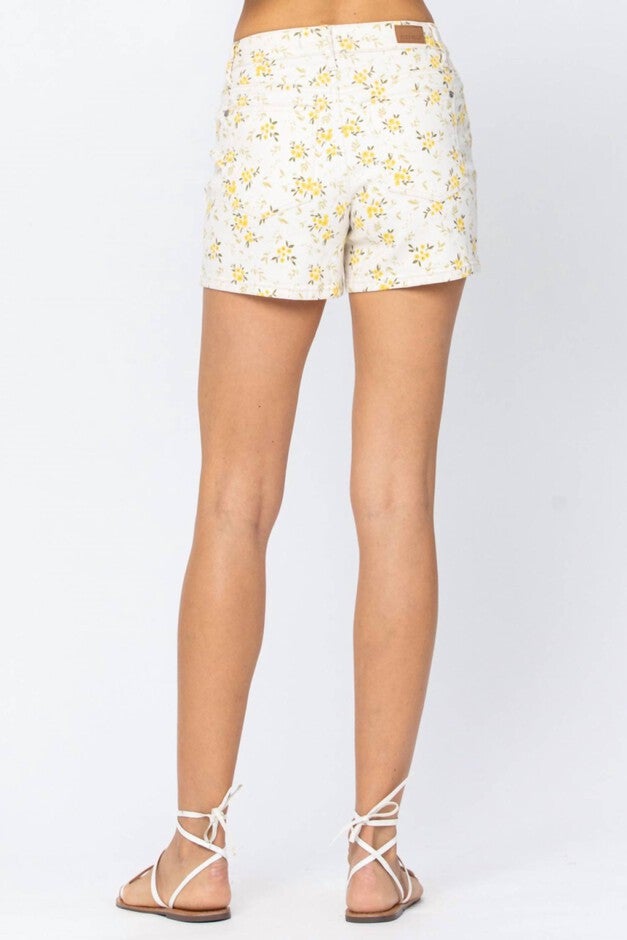 Flower Print Mid-Rise Shorts In Multi, , alternate image number null