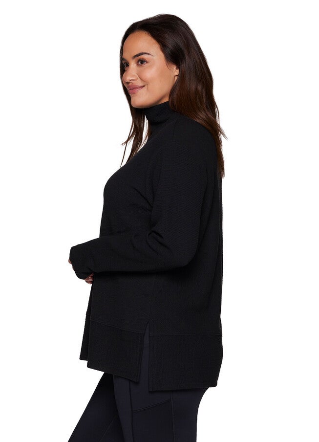 Studio Jacquard Mock Neck Pullover, Black / Black, alternate image number null