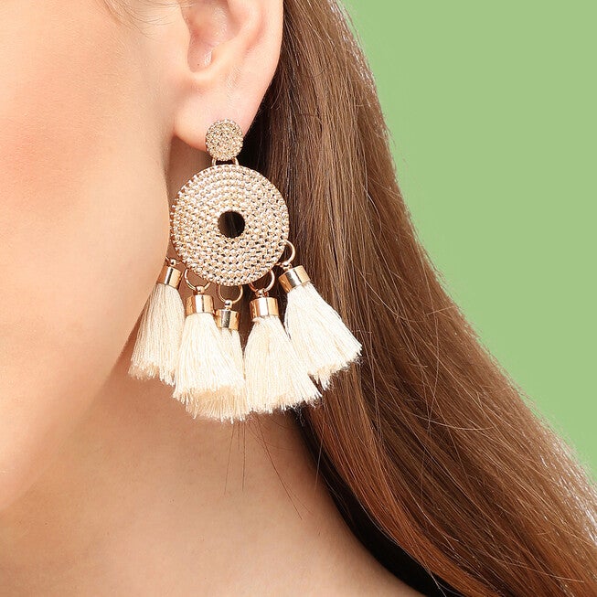 SOHI Women's Tassel Drop Earrings, Gold / Gold, alternate image number null