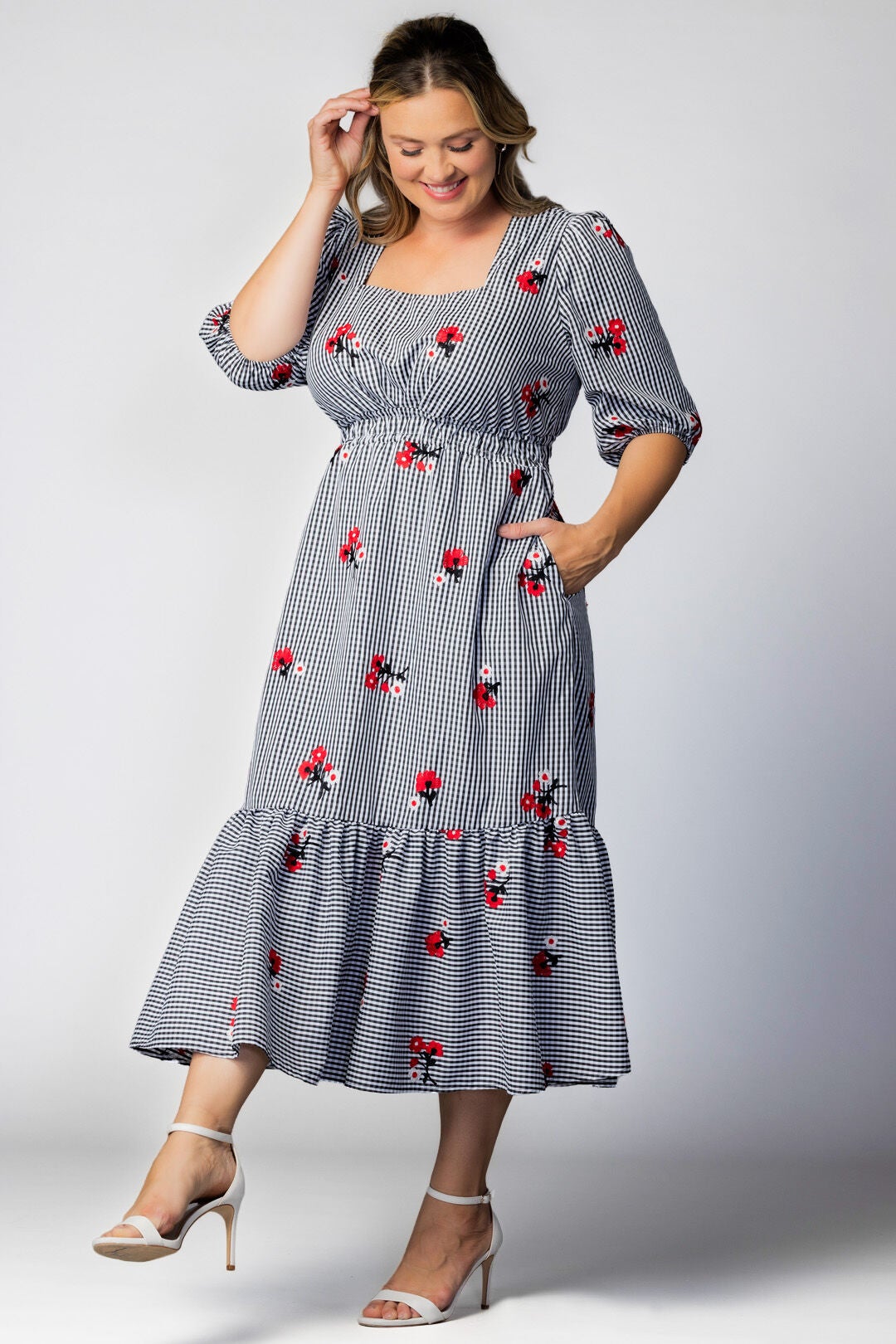 Bailey Square Neck Maxi Dress, Gingham  Florals / White, alternate image number 3
