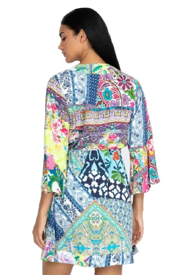 DRAWSTRING PATCHWORK COVERUP IN MULTI, , alternate image number null