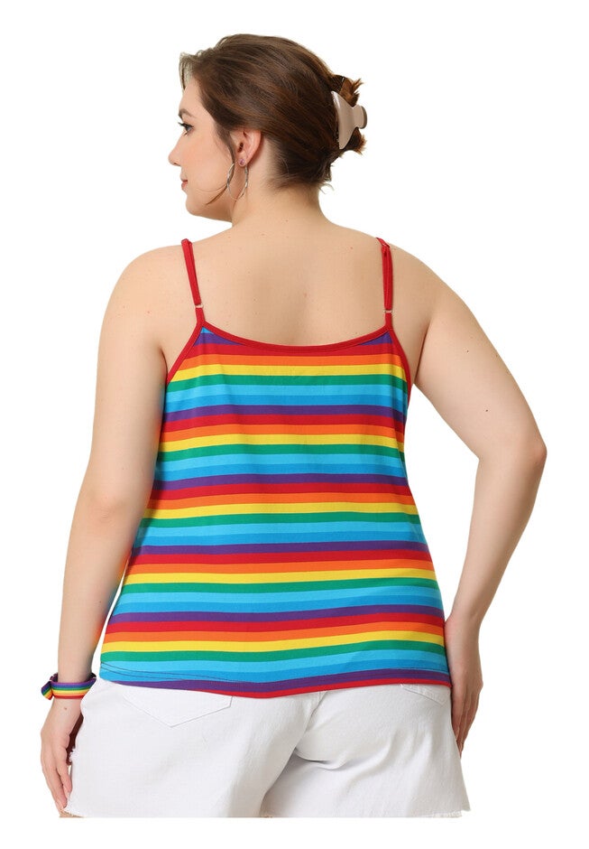 Stripe Cami Sleeveless Stretch Camisole Summer Top, Rainbow Red / Red, alternate image number null