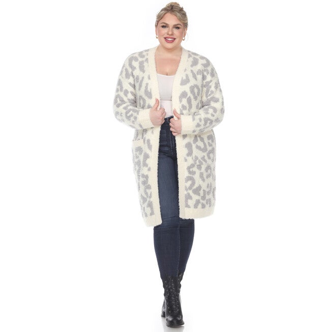 Leopard Print Open Front Sherpa Coat, , alternate image number 7