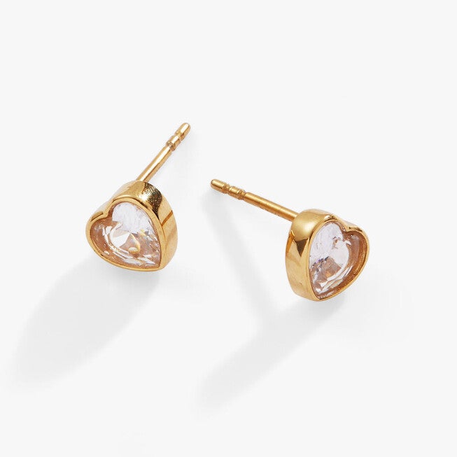 Crystal Heart Mini Stud Earrings, Gold / Gold, alternate image number 2