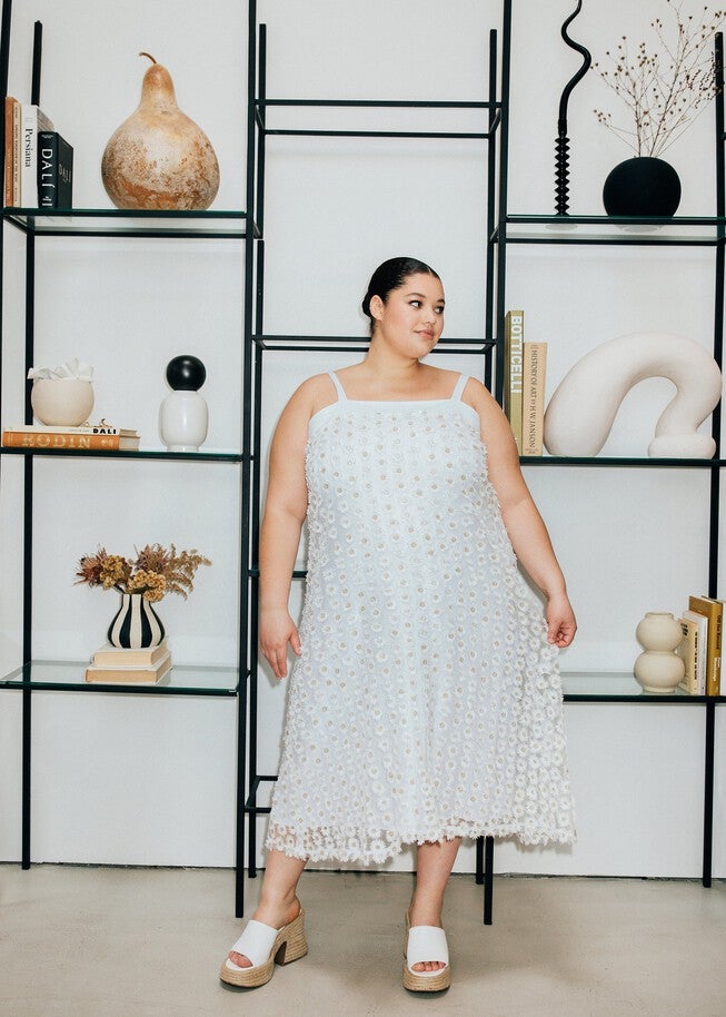 White Daisy Midi Dress, White / White, hi-res image number 0