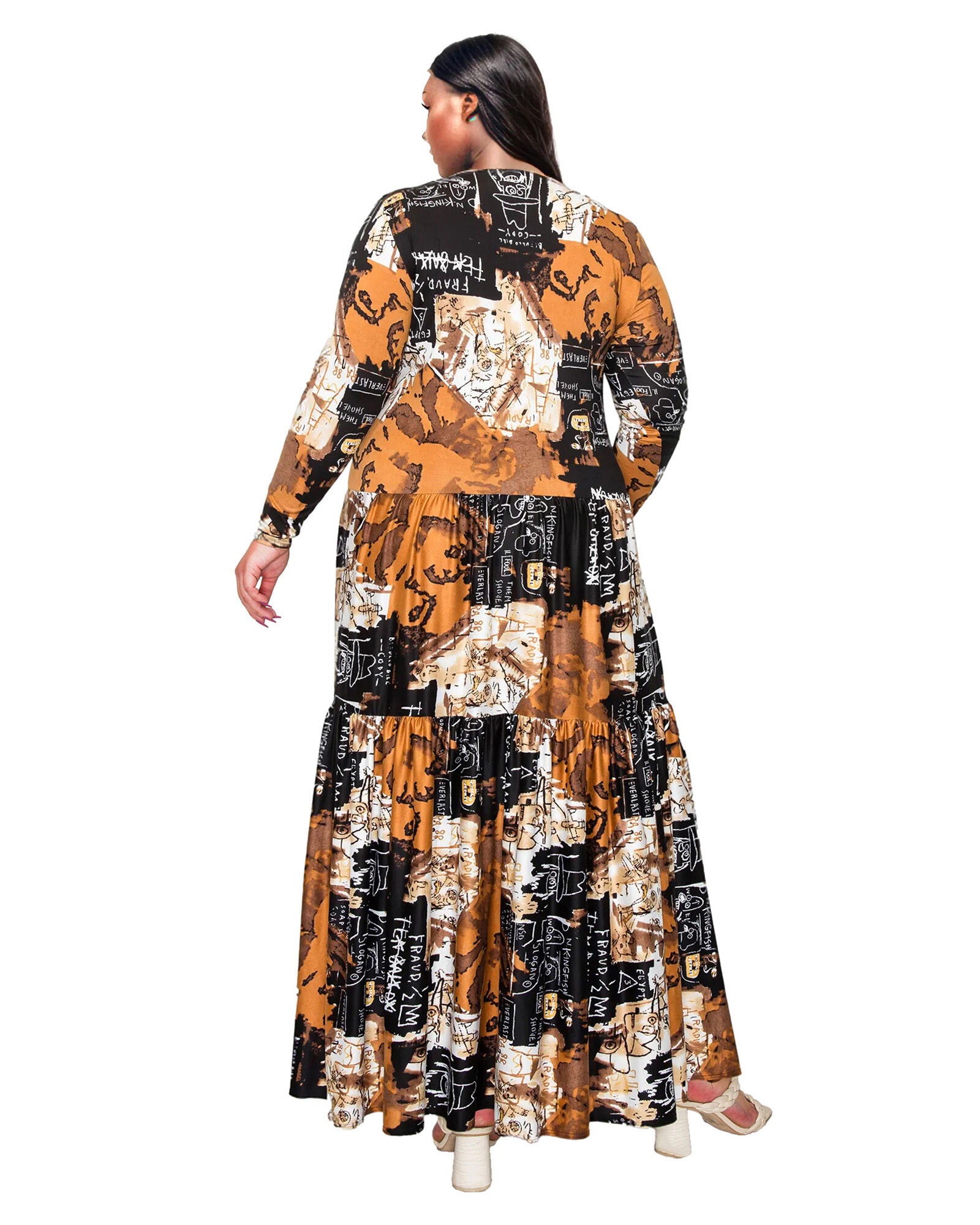 ALAYNA TIERED MAXI DRESS, Black Taupe / Brown, alternate image number 2