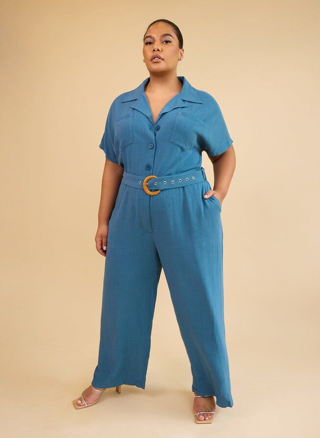 PADMA LINEN BELTED JUMPSUIT - CADET BLUE, Blue / Azure Blue, alternate image number 3
