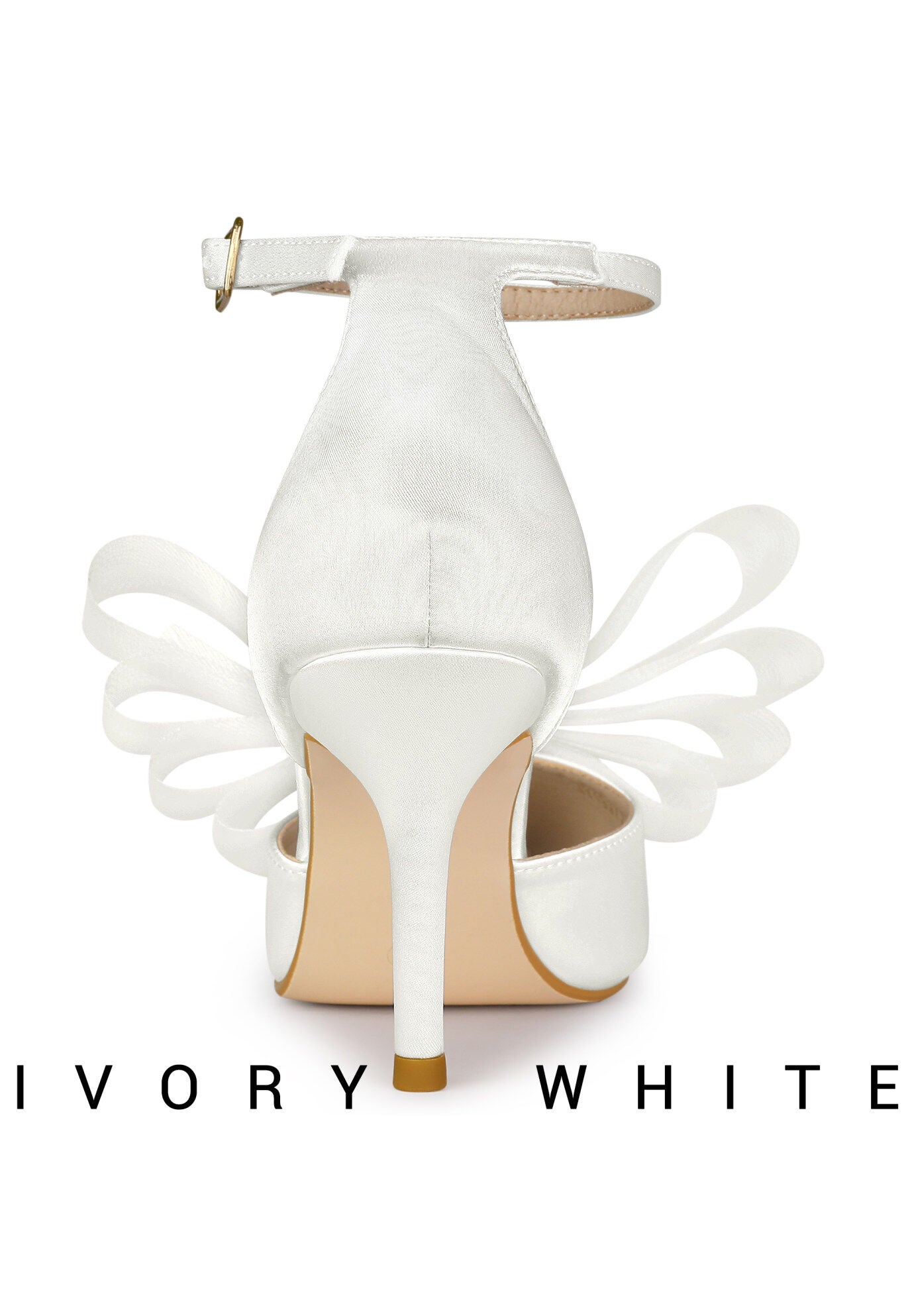 Bow Tie Ankle Strap Stiletto High Heels Wedding Pumps, White / White, alternate image number 2