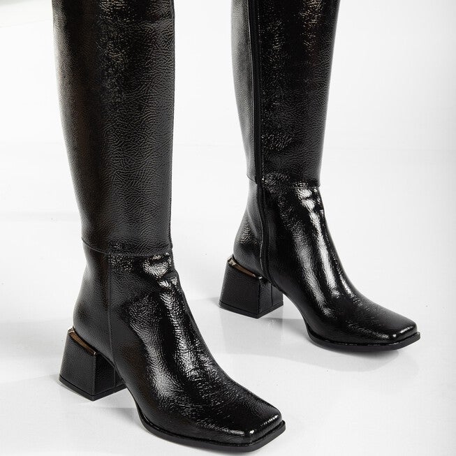 ANELISE - BLACK PATENT KNEE HIGH BOOTS, BLACK / Black, alternate image number 2