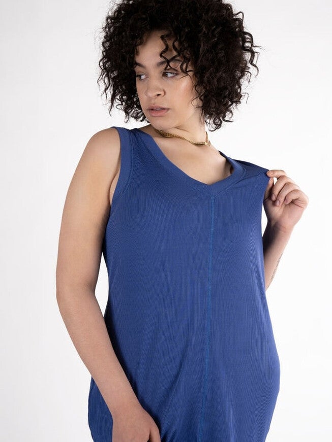 COOLING V-NECK TANK DRESS, Azure Blue / Azure Blue, alternate image number 3