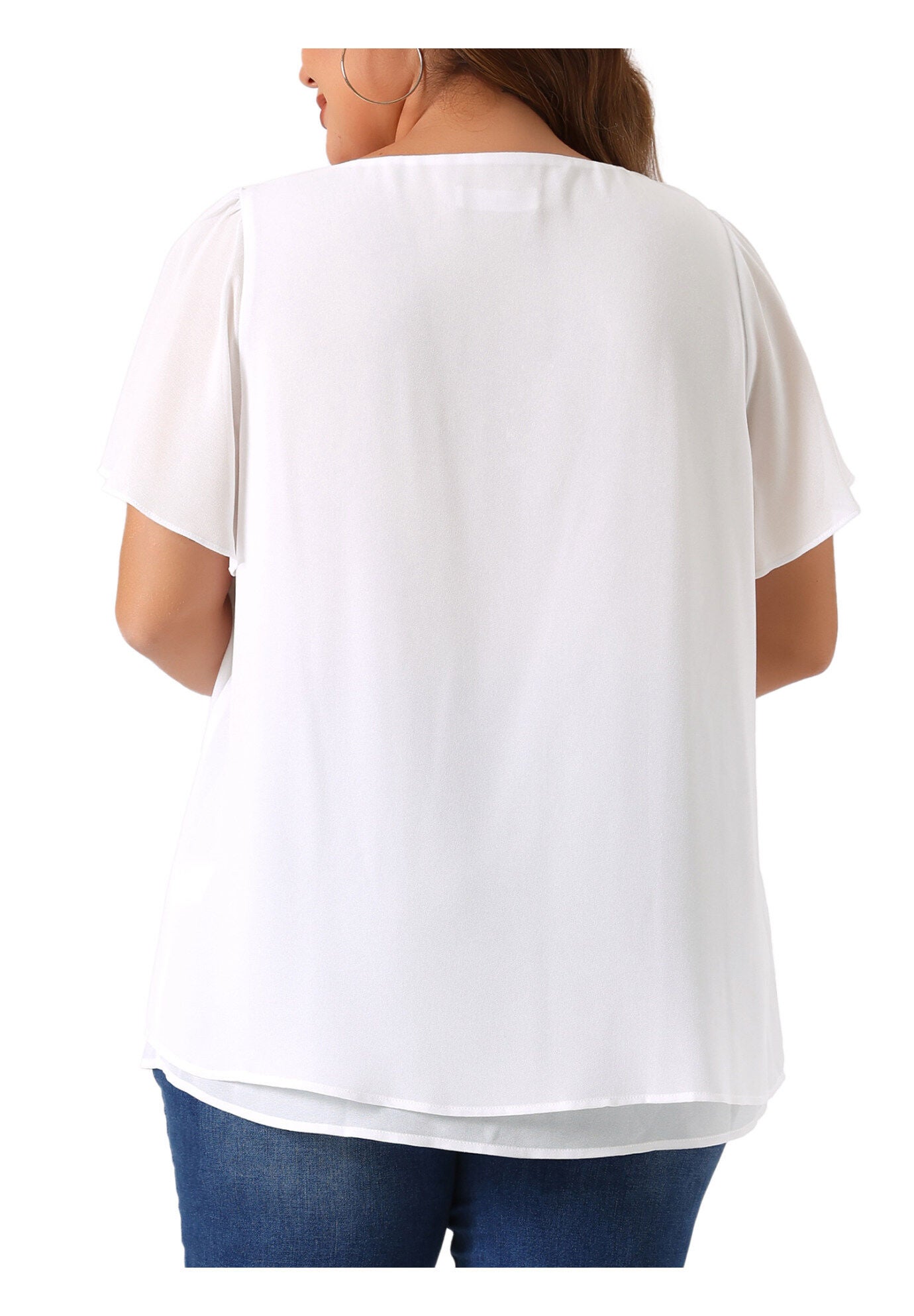 Ruffle Short Sleeve Double-Layered Chiffon Blouse, White / White, alternate image number 3