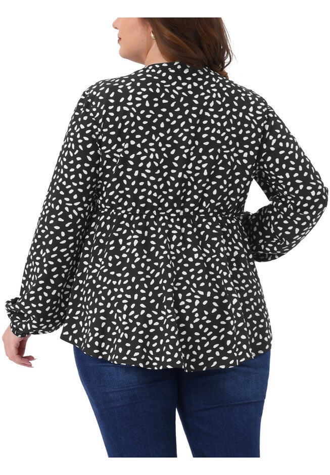 Polka Dots Tie Front Neck Flowy Peplum Blouse, Black / Black, alternate image number 3