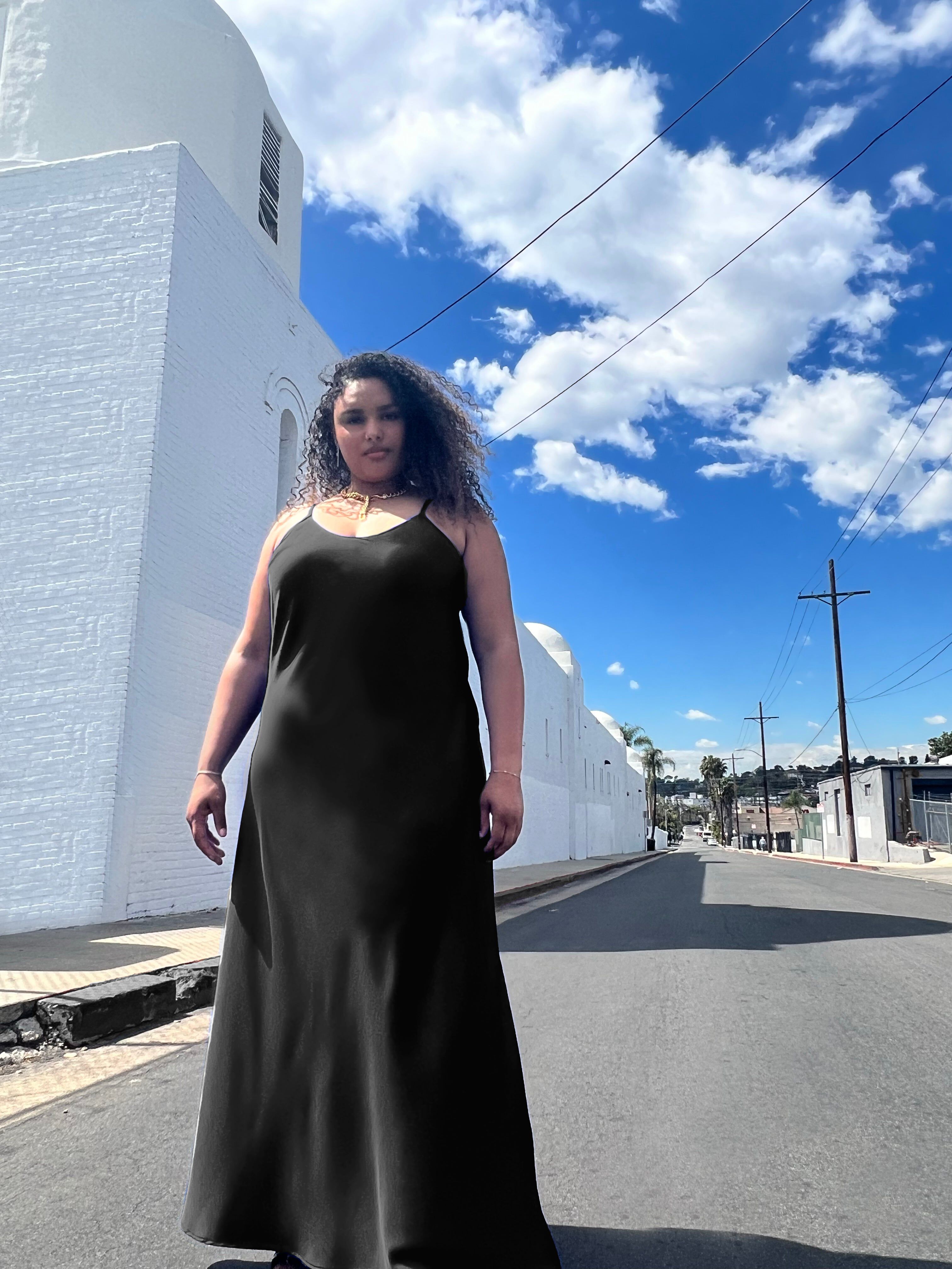 Leah Easy Satin Maxi Slip Dress, BLACK / Black, alternate image number 1