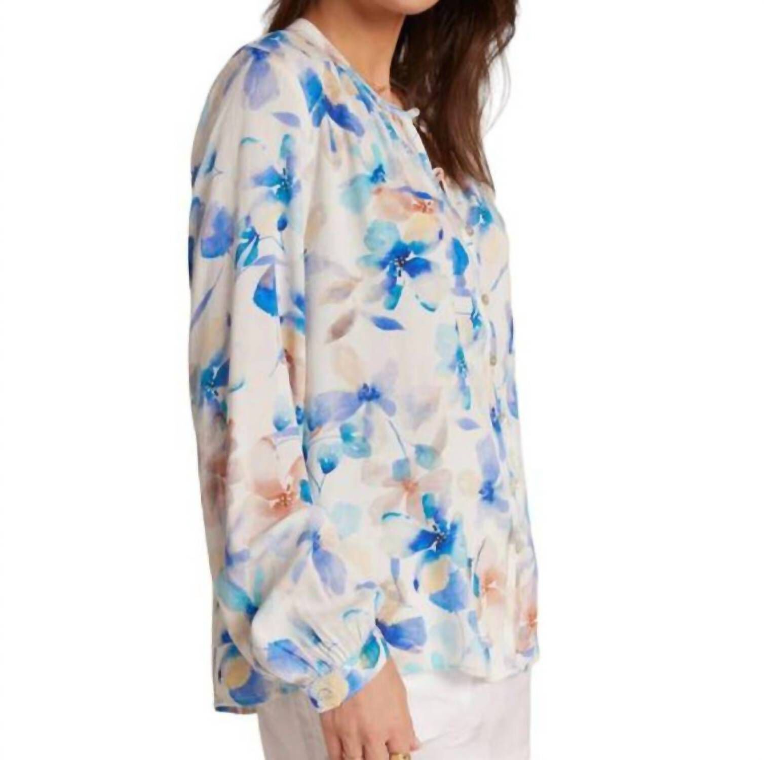 BUTTON LOOP FRONT BLOUSE, Malibu / Azure Blue, alternate image number 1