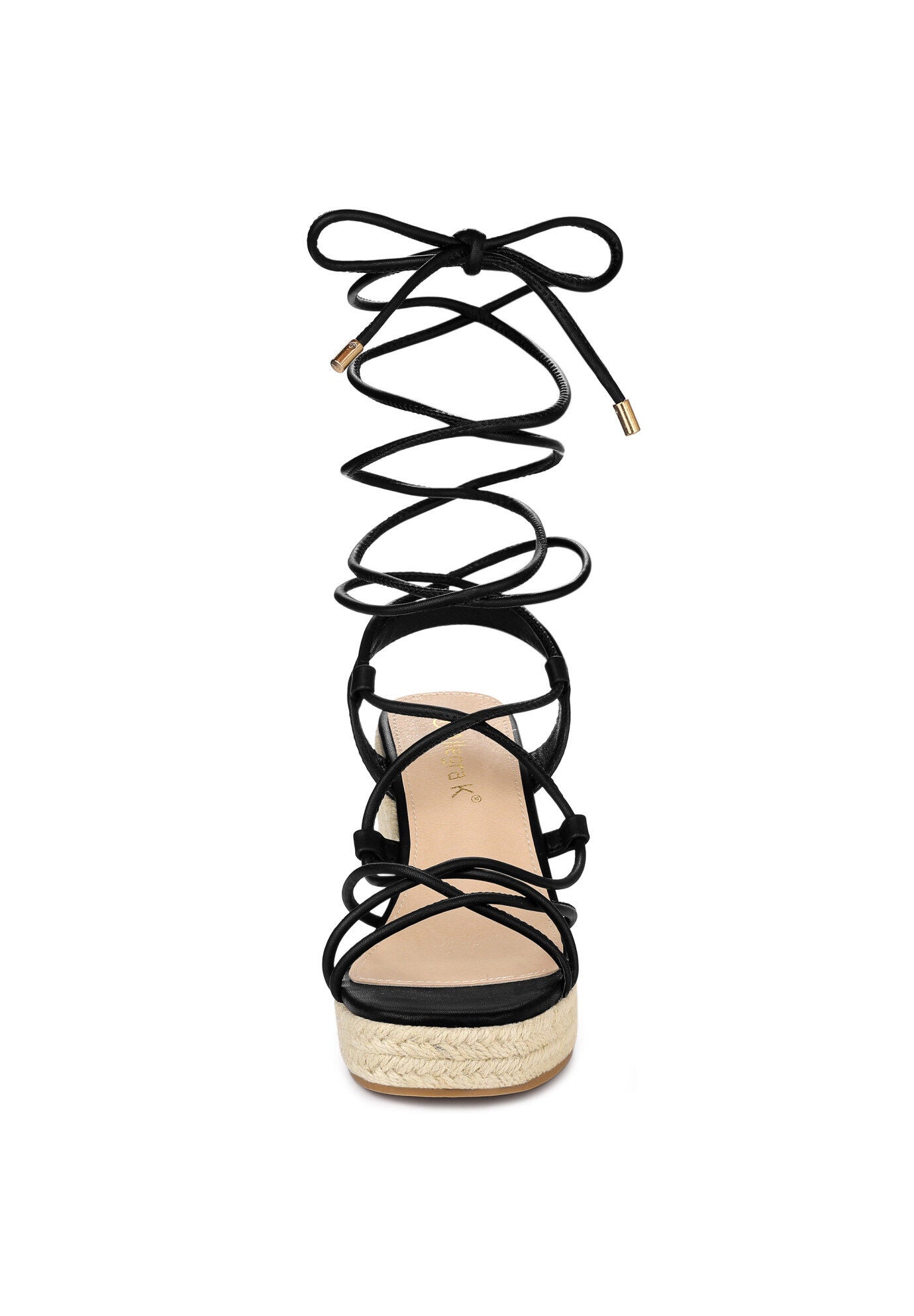 Platform Square Toe Lace Up Espadrilles Heels Wedge Sandals, Black / Black, alternate image number 4