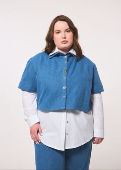 Denim Crop Short Slv Blouse