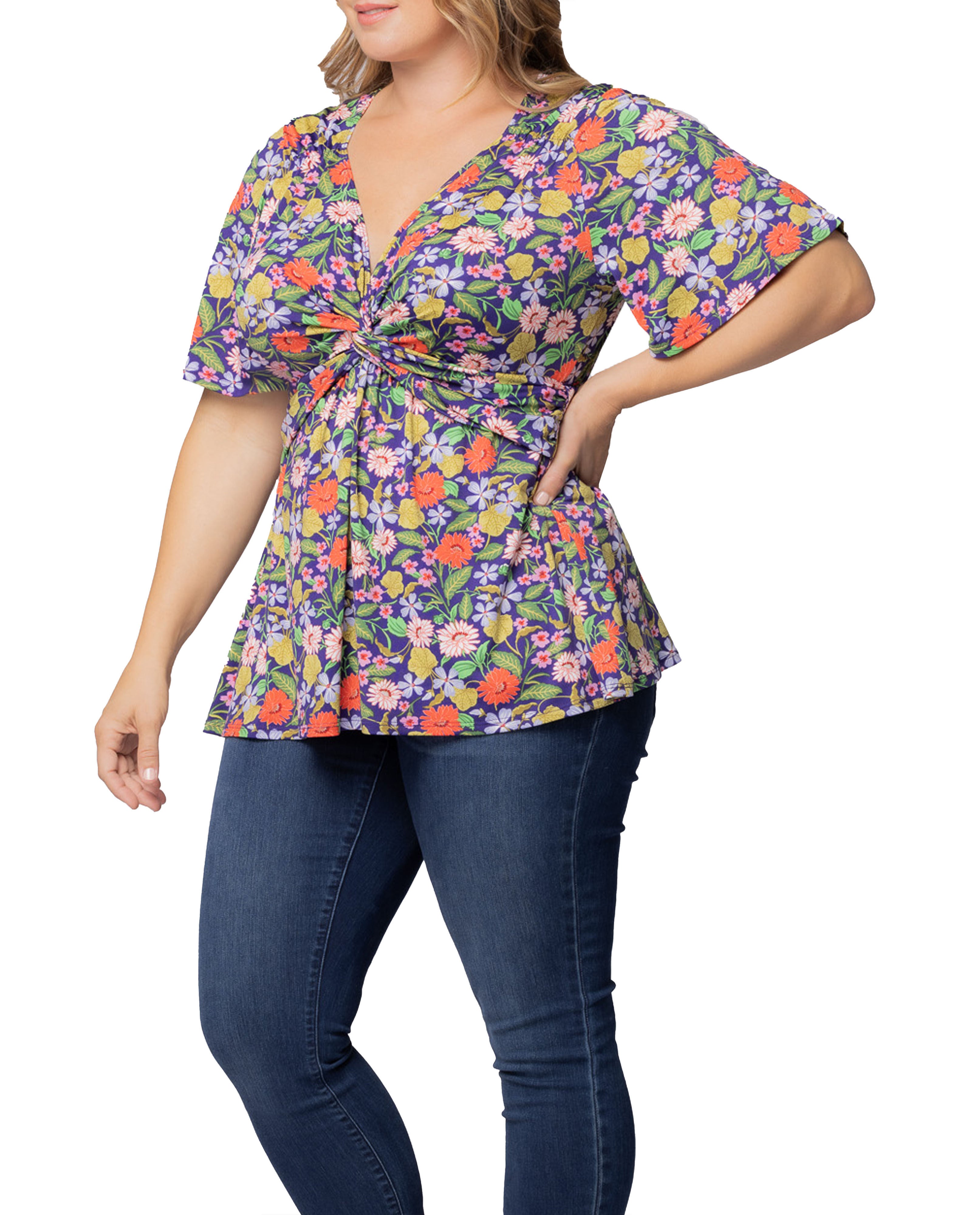 Abby Twist Front Top, VIBRANT GARDEN PRINT / Purple, alternate image number 3