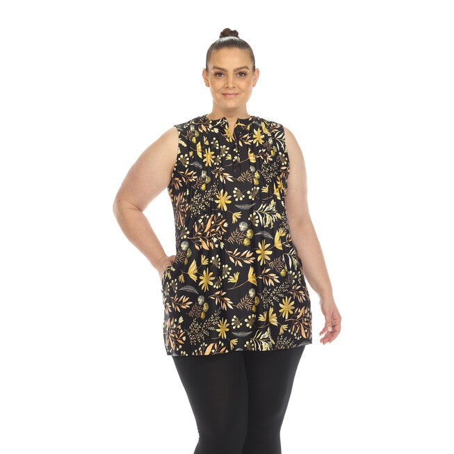 Floral Sleeveless Tunic Top, Black / Black, hi-res image number null