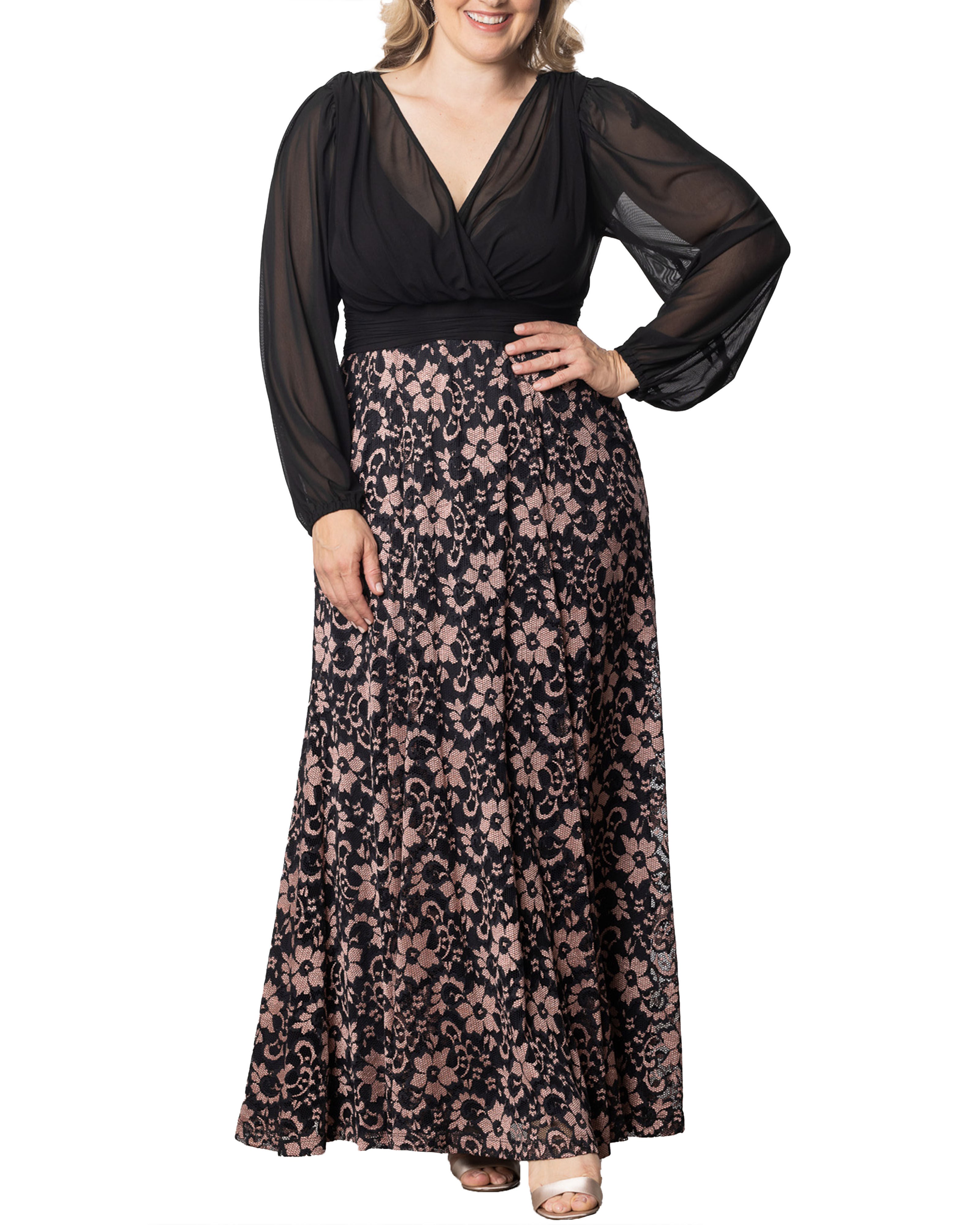 Mon Tresor Lace Evening Gown, ROSE GOLD / Black, hi-res image number 0