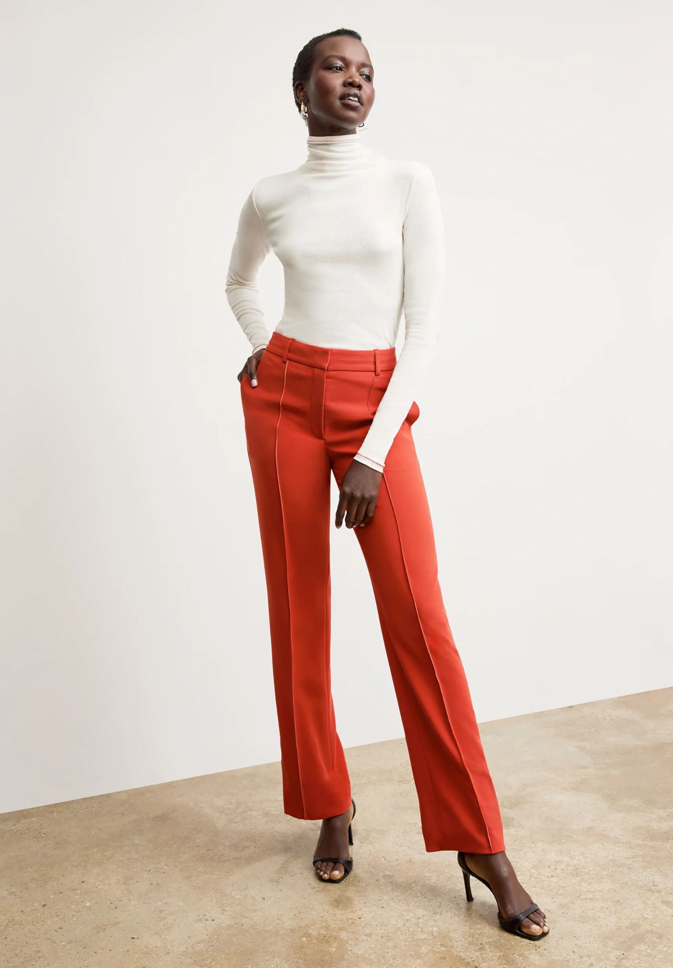 Axam Layering Turtleneck - Contrast Organic Ribbed Pima Cotton, IvoryRed / White, hi-res image number 0