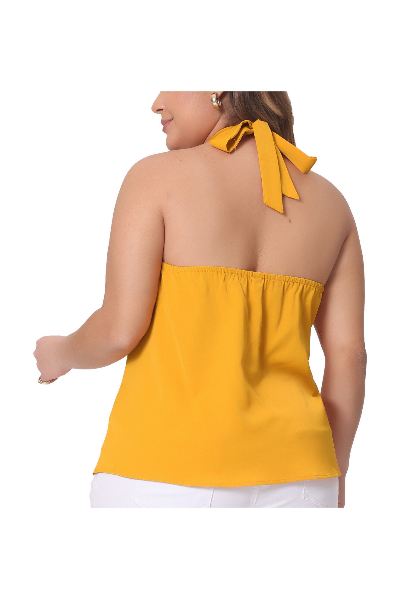 Self Tie Halter Neck Suspender Vest Sleeveless Camisole, Orange / Yellow, alternate image number 3