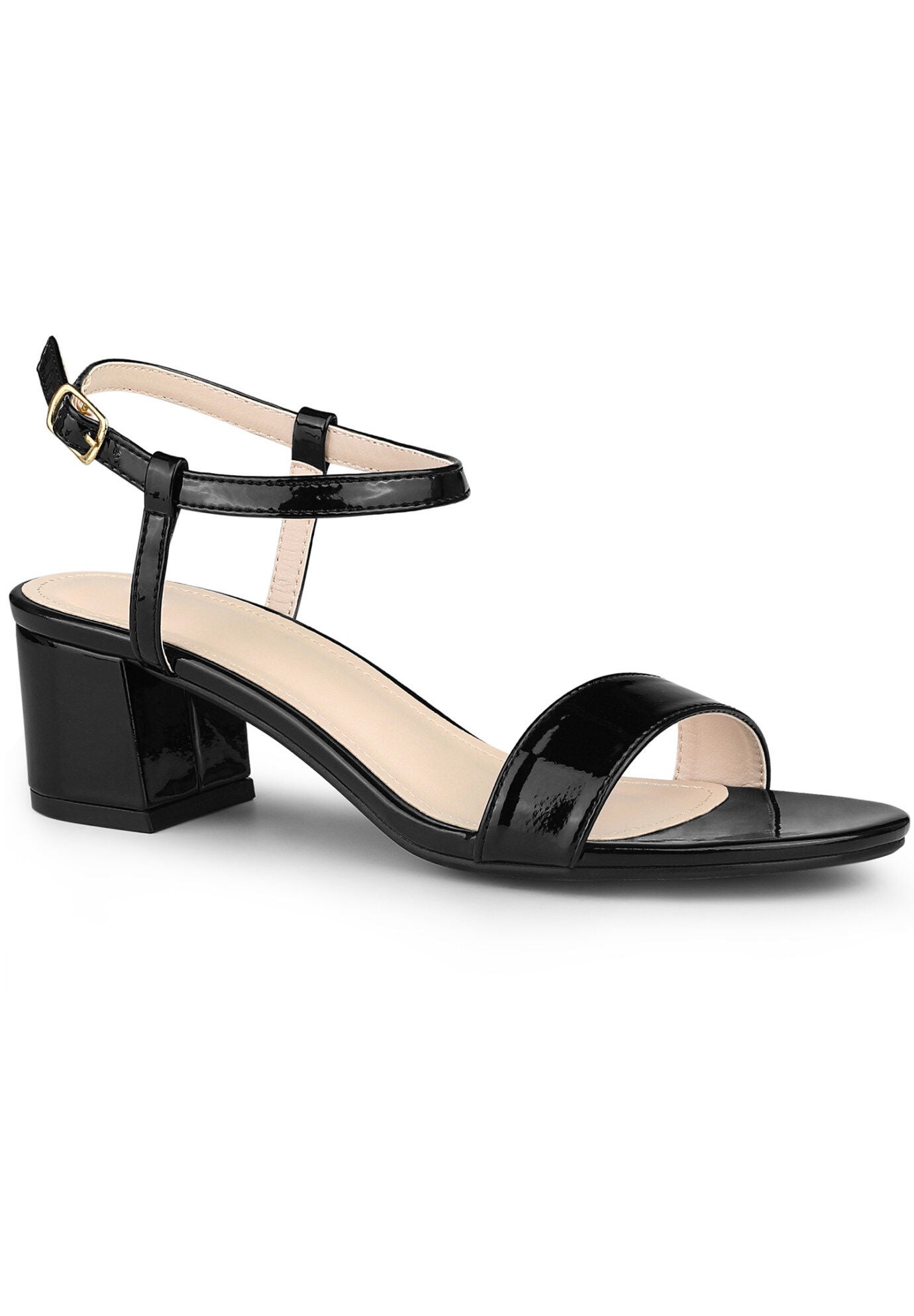 Open Toe Block Heel Ankle Strap Slingback Sandals, Black / Black, hi-res image number 0