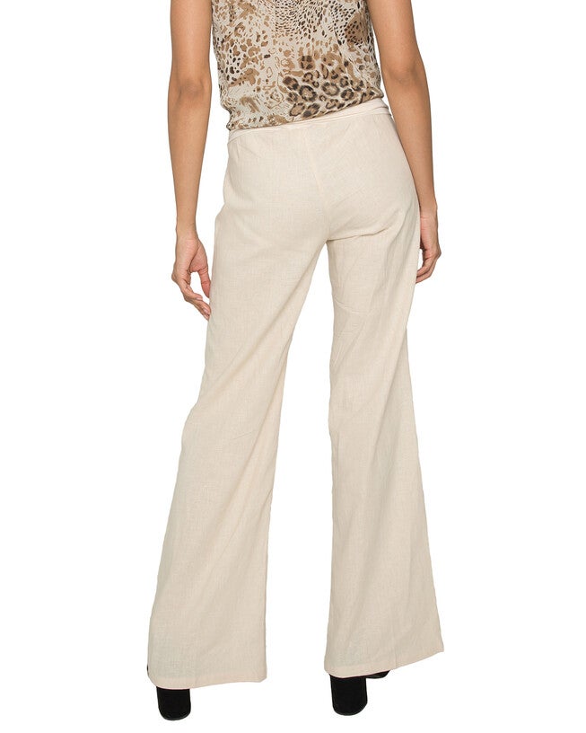 S & P Women's Linen-Cotton Wide Leg Yoga Pants With Fold-over Elastic Waist, Tan / Tan, alternate image number 3
