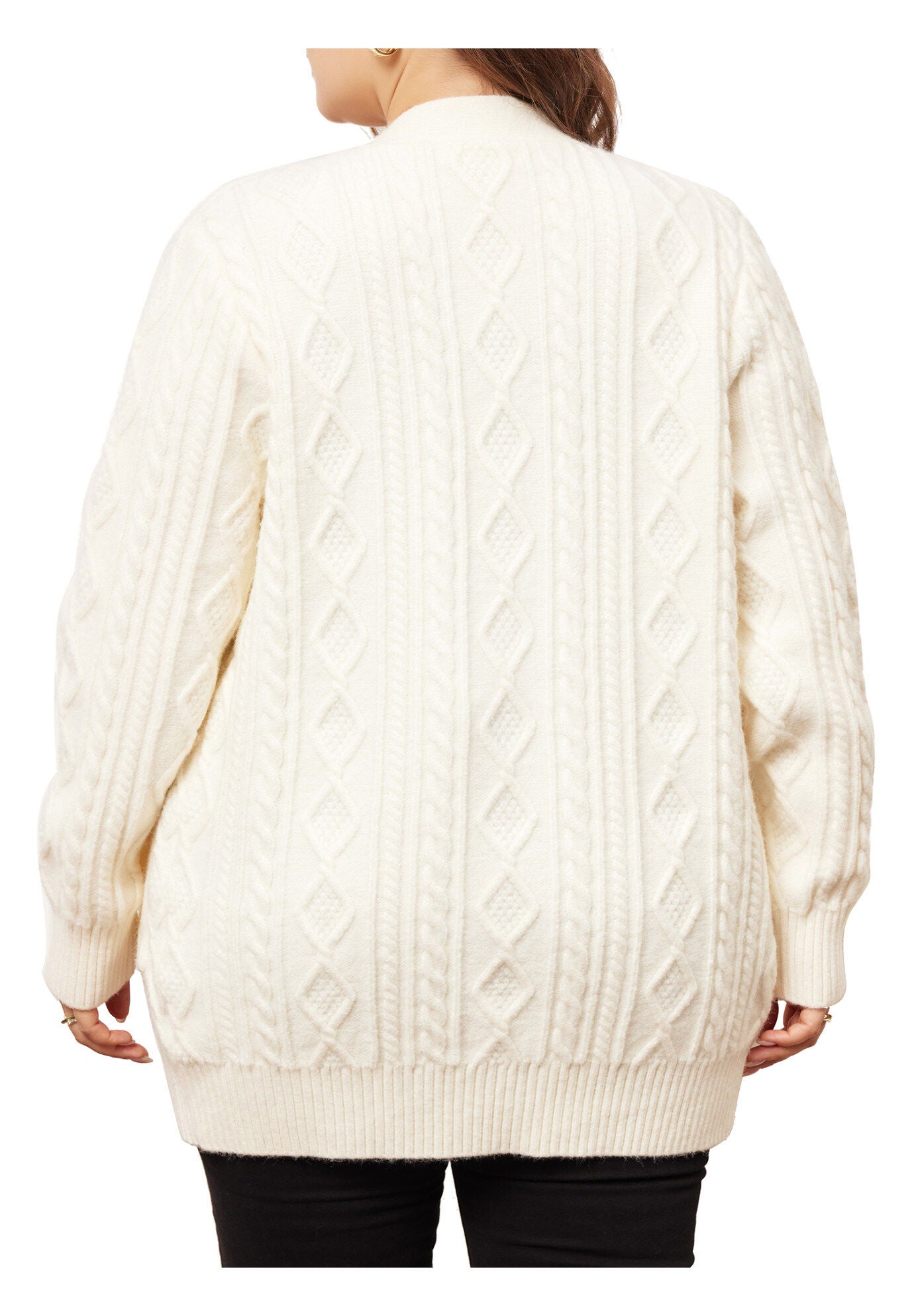 OPEN FRONT LIGHTWEIGHT SWEATER CARDIGAN WITH POCKETS, Apricot / Cream, alternate image number 4