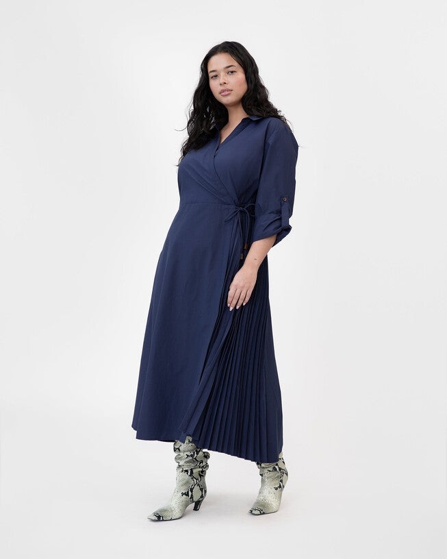 Long Sleeve Midi Shivon Dress, Maritime Blue / Navy, alternate image number 1