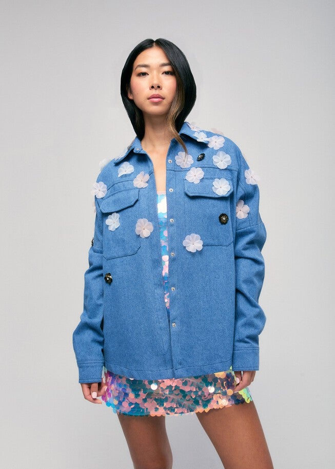 Denim Jacket with Floral Appliqué, blue / Medium Wash, alternate image number 2