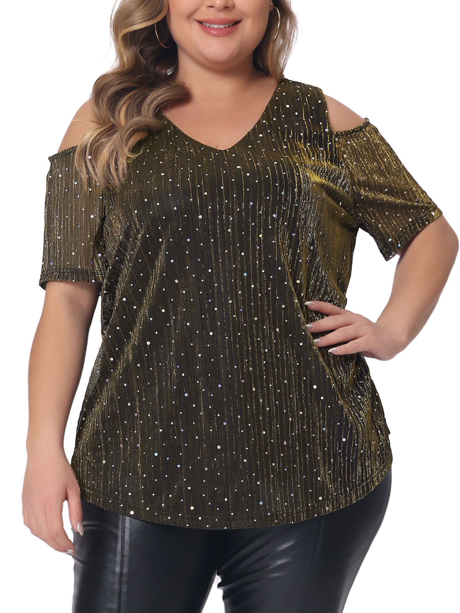 Sequin cold shoulder tops cheap