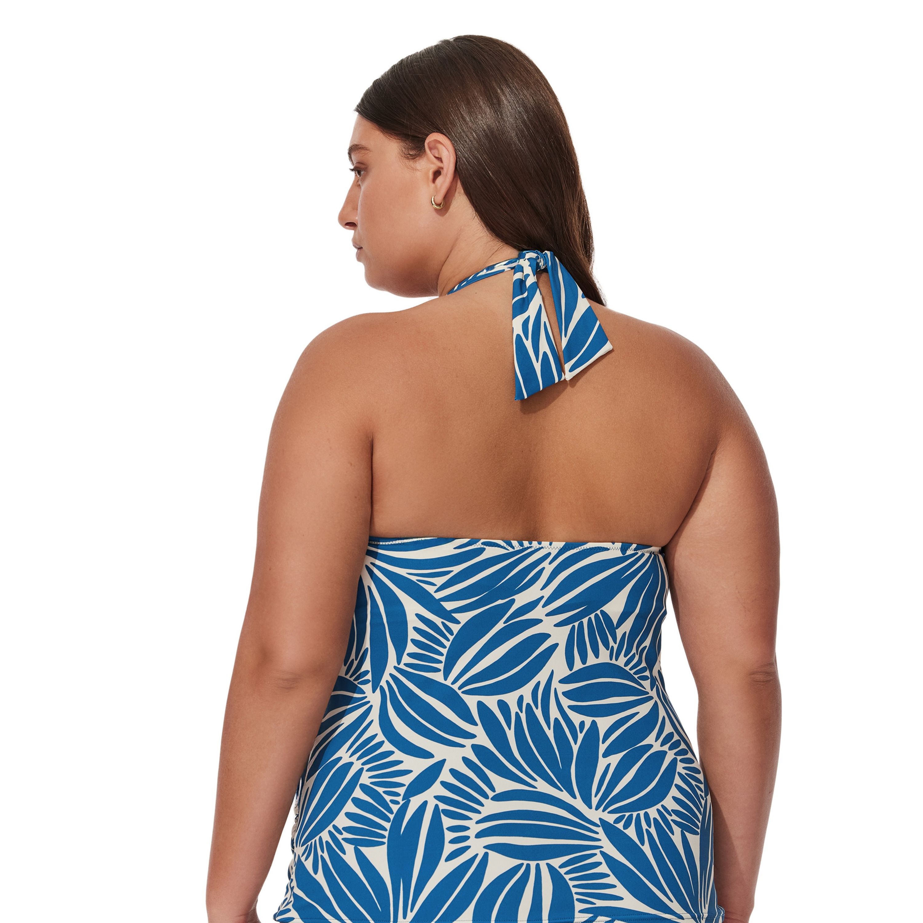 Comeback Plus Size Halter Tankini Top, PetrolWhite / White, alternate image number 3