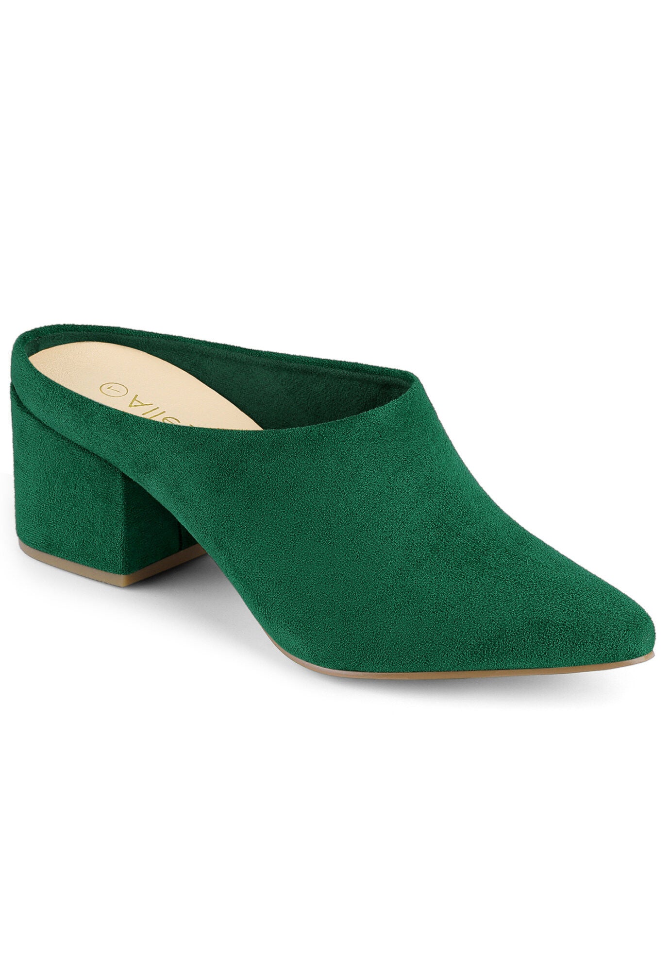 Pointed Toe Slip On Block Heel Slide Mules, Green / Hunter Green, hi-res image number 0