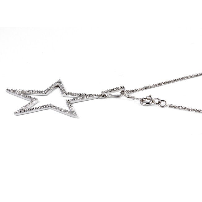 1/10 TCW Round Diamond Star Necklace in Platinum-plated Sterling Silver 18 inches, , alternate image number null