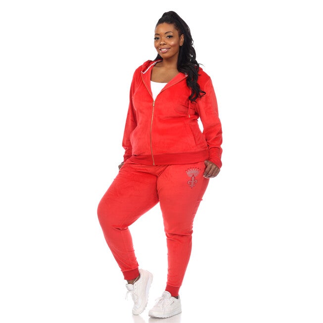 Rhinestone 2 Piece Velour Tracksuit Set, Red / Red, hi-res image number null