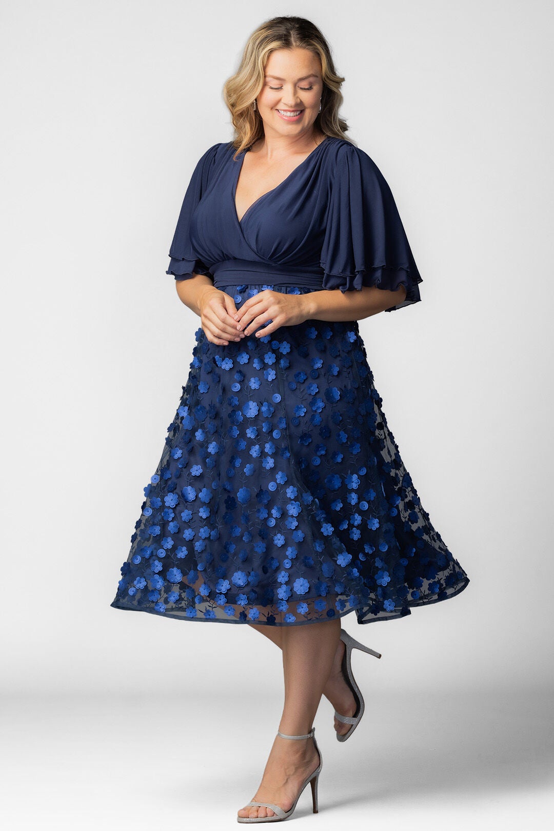 Pretty Petals Mesh Cocktail Dress, Navy Blossoms / Navy, alternate image number 1