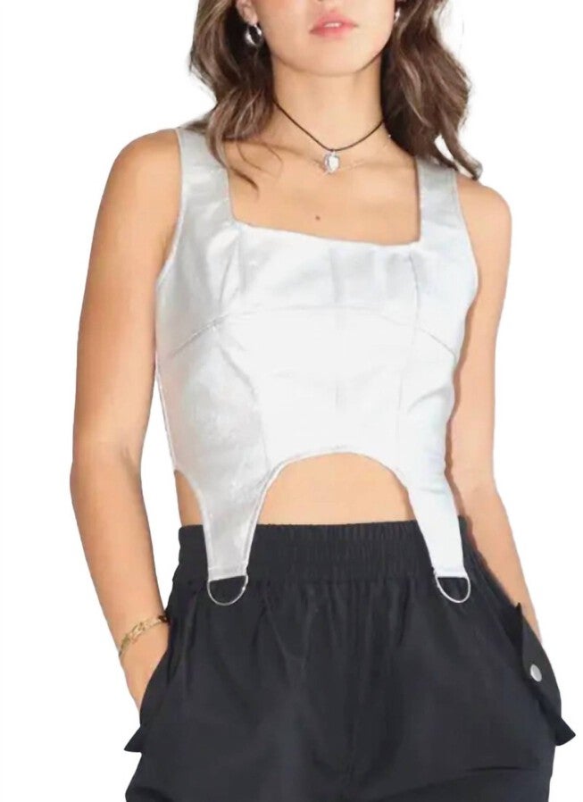 ALL THE RAGE METALLIC CORSET TOP IN SILVER, Silver / Silver, hi-res image number 0