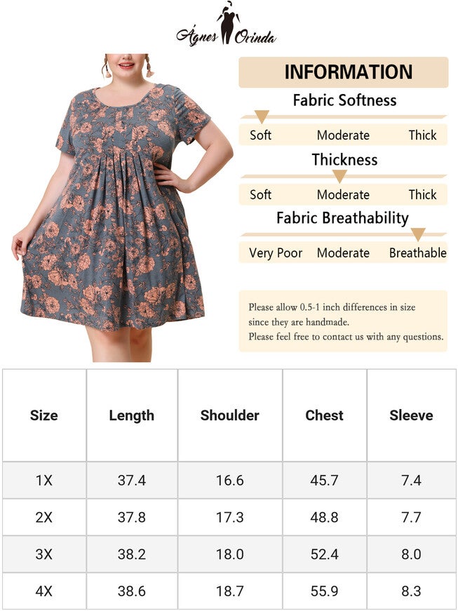 Short Sleeves Pleated Summer Beach Casual Loose Floral Dress, Pink / Pink, alternate image number null