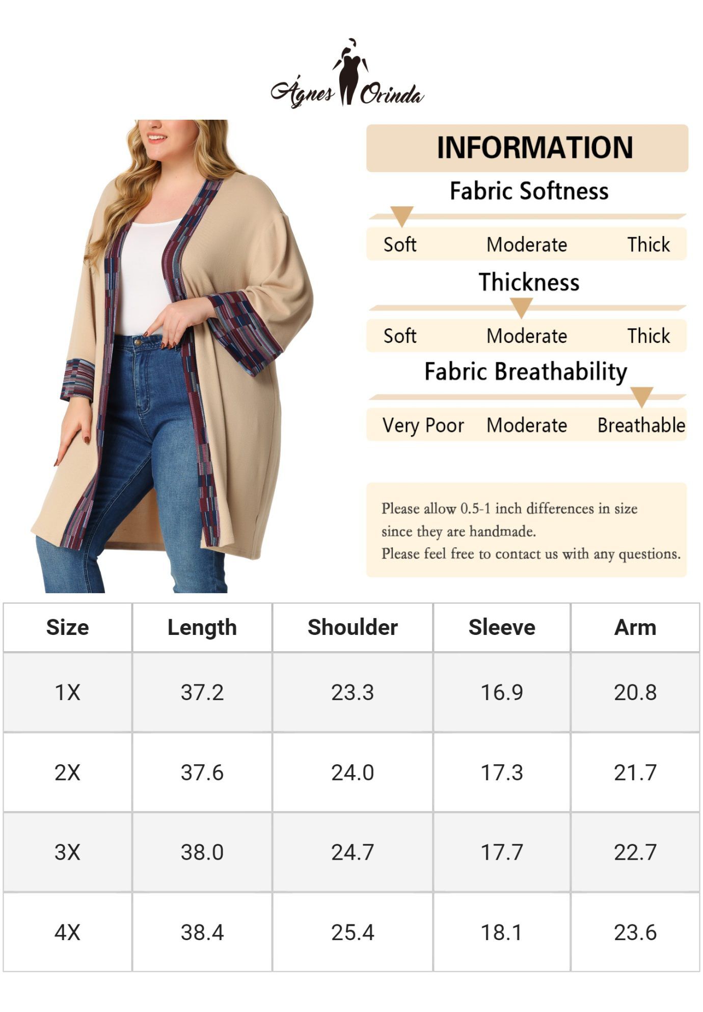 OPEN FRONT BOHO BOHEMIAN KNIT CARDIGAN, Khaki / Brown, alternate image number 4