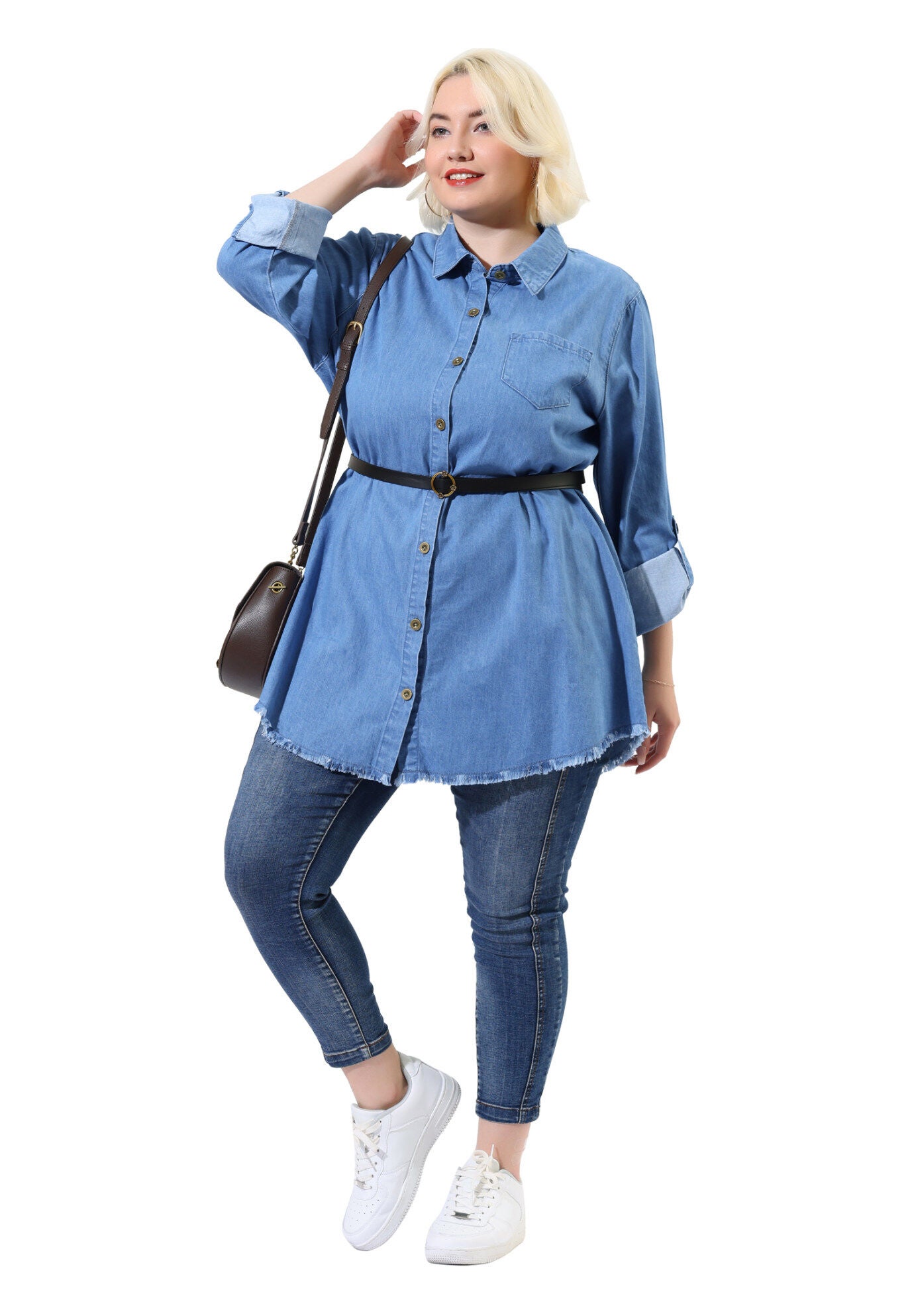 CHAMBRAY TOP BUTTON DOWN DENIM SHIRT, Blue / Light Blue, hi-res image number 0
