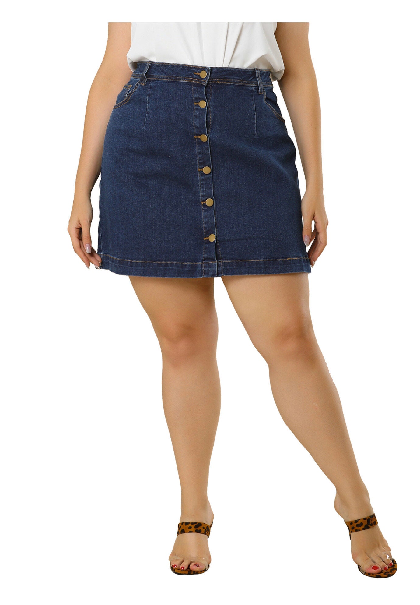 BUTTON SIDE POCKET A LINE JEAN MINI DENIM SKIRT, Blue / Light Blue, hi-res image number 0